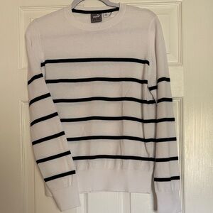 PUMA - White and Black Striped Crewneck Sweater Size S